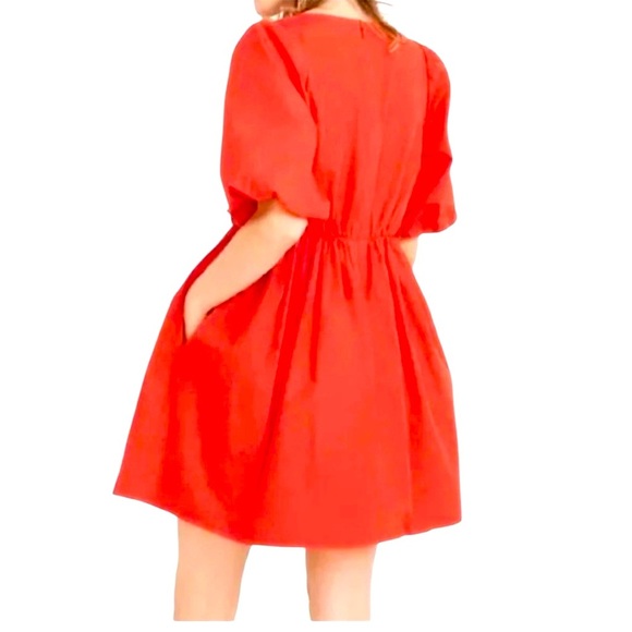 Madewell Poplin Cotton Crewneck Bubble Short Sleeve Mini A-line Dress Sz 6 Red - Picture 5 of 16